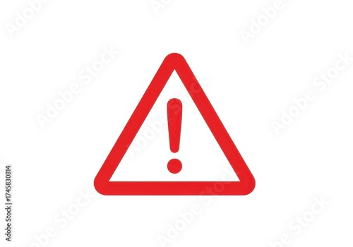 Red warning triangle with exclamation mark isolated on white background