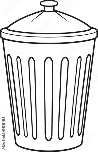 Trash Bin Garbage Can Rubbish Dumpster Simple Hand-drawn Sketch Doodle Drawing Vector Illustration, Black and white Line Linear Isolated Art