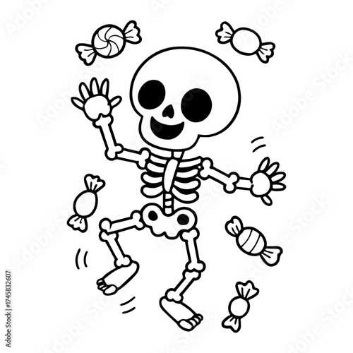 Dancing Skeleton with Candies Vector