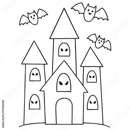 Haunted Castle with Flying Bats Vector