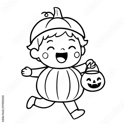 Happy Kid in Pumpkin Costume Vector