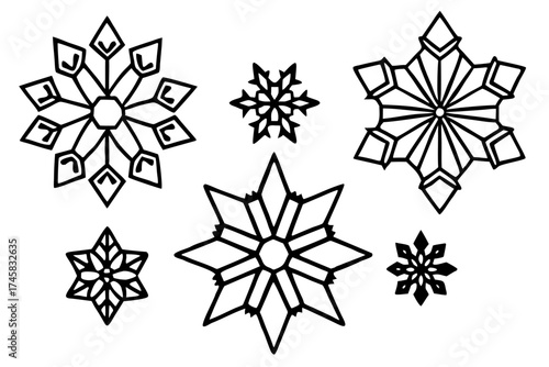 Snowflake Crystal Bundle Vector on White Background
