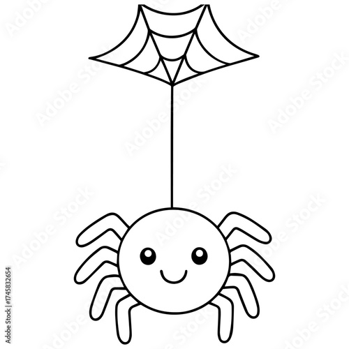 Cute Spider Hanging from Web vector