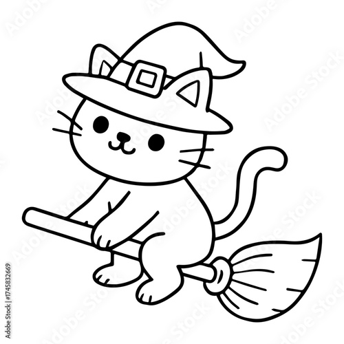 Witch Cat on Broomstick vector