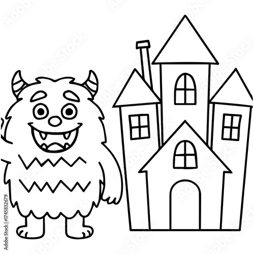 Friendly Monster with Haunted House vector
