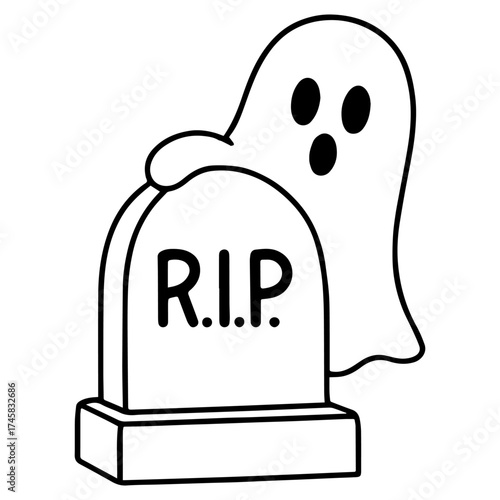 Ghost with Tombstone R.I.P. Vector
