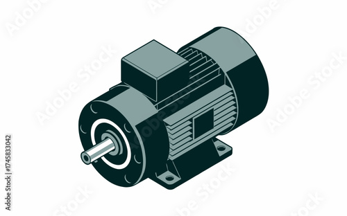 Industrial electric motor powering machinery with robust design and energy efficiency isolated on white background