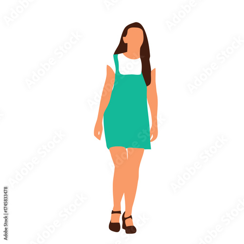 sleeveless, figure, simple, pose., female, person, illustration, turquoise, keywords:, human, top, background, woman, dress, clothing, fashion, depicted, people, long, flat, visible., walking, style, 