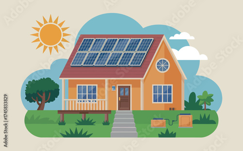 Eco-friendly house with solar panels on rooftop generating clean energy for sustainable living environment isolated on white background