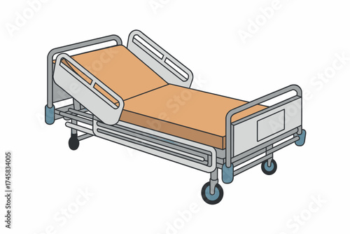 Adjustable hospital bed with wheels for medical facilities and patient care needs isolated on white background