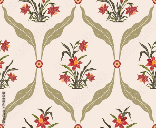 Vector Hand drawn colourful geometric flowers Motifs African boho paisley, seamless patterns with floral for fabric Ethnic Indian Pattern, textiles, clothing, wrapping paper, backdrop, banner.