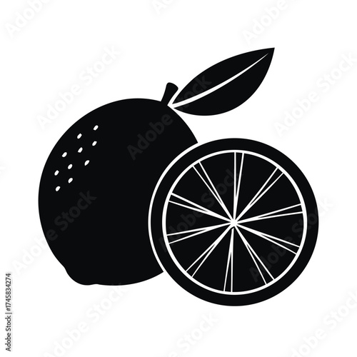 ingredient, black, silhouette, sweet, illustration, with, orange, keywords:, this, drawing, segment, graphic, next, shown, image, surface, background, diet, citrus, leaves, indicated, fresh, organic, 