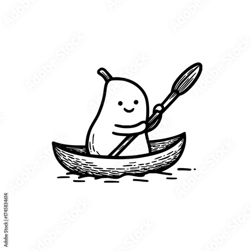 Pear kayaking adventure illustration vector image for outdoor sports and healthy eating enthusiasts