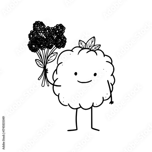 Cute cloud character holding flower bouquet illustration vector design element for graphic design and decoration