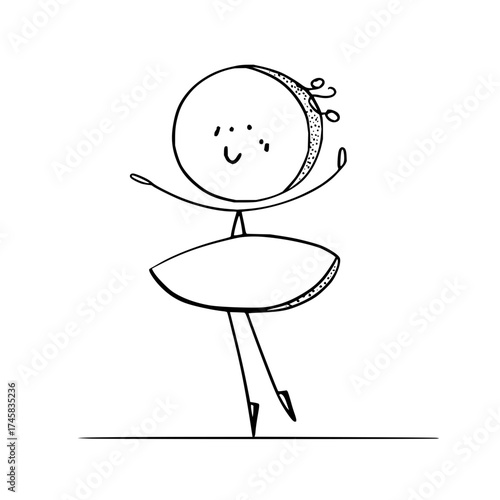 Cute cartoon ballerina drawing illustration for kids learning ballet and dance simple line art vector graphic design