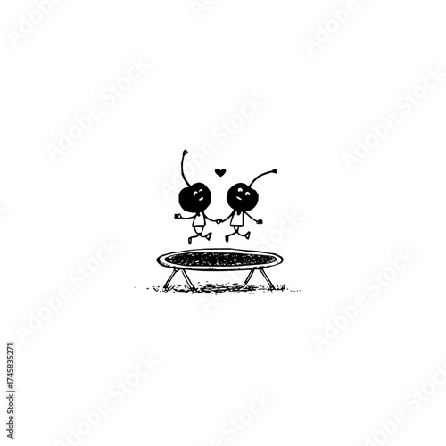 Cherry cartoon characters jumping on trampoline vector illustration for kids and adults design 100