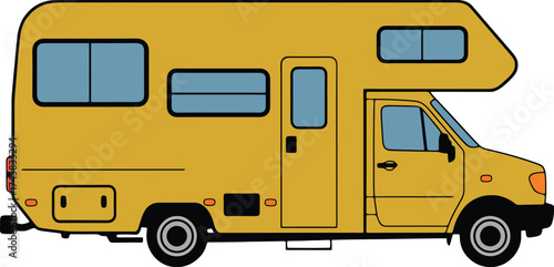 Camping van outdoor recreation vehicle side view, transportation industry travel lifestyle