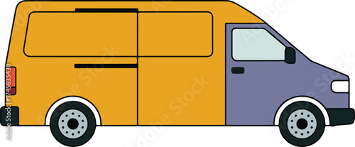 Commercial cargo delivery van with sliding door side view graphic illustration
