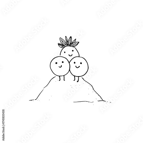 Cute cartoon characters on a hill drawing vector illustration for kids children and adults coloring page art 100