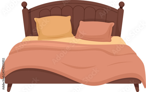 Comfortable bed with pillows and blanket isolated on white background