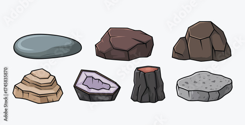 Cartoon Stone Collection Vector Set for Game Asset Design