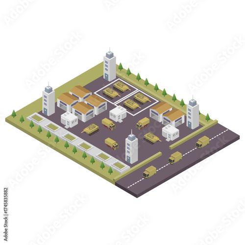 Isometric military barracks