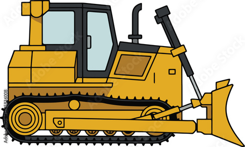 Industrial Bulldozer Heavy Equipment Vehicle Tracked Earthmoving Machine Side View Isolated