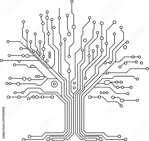 Circuit board in tree shape on white background for technology concept