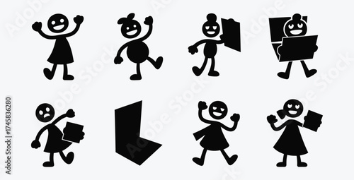 Collection of stick figure icons showing various actions and emotions illustration