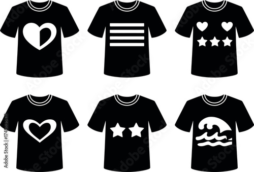 Set of black tshirt design isolated on white background