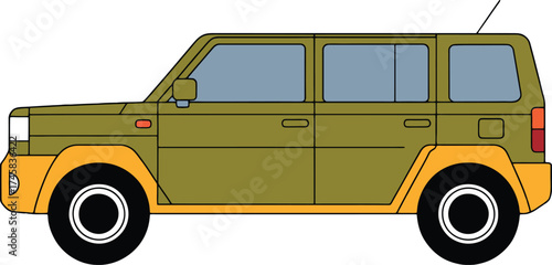Off road vehicle vector drawing isolated on transparent background, green SUV car illustration