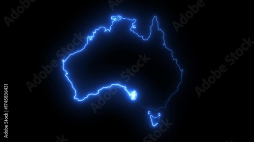 map of Australia with a cyan glowing neon effect.