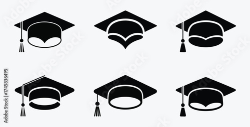 Graduation Cap Vector Icons Set for Academic Achievement and Celebration