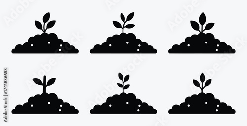 Seedlings in Soil Black and White Vector Illustration Agriculture Concept