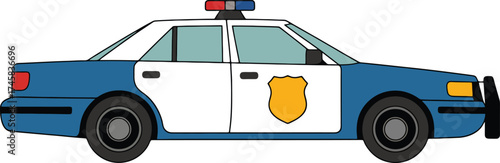 Police car illustration, emergency vehicle with lights on transparent background