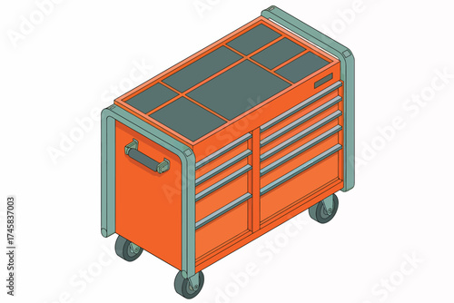 Orange rolling tool chest with multiple drawers and handle ideal for workshops and garages isolated on white background