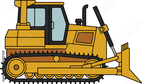 Yellow Bulldozer Heavy Construction Vehicle Earthmoving Equipment Side Profile Isolated