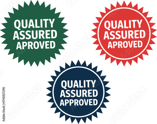 Quality assured approved badge isolated on white background