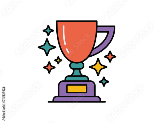 Achievement trophy cup outline symbol in bright orange color representing success, award, and prize vector illustration for certificates, badges, and celebration designs