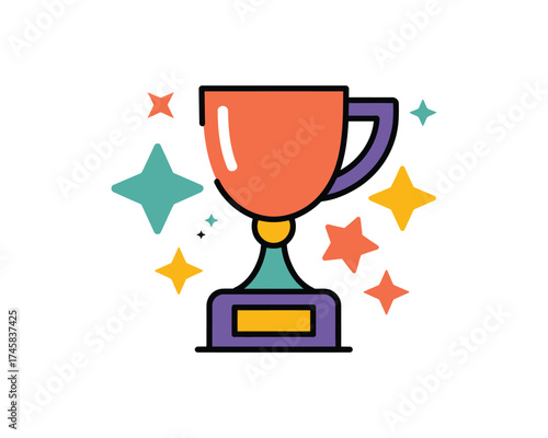 Orange outline trophy cup icon for award and success recognition achievement symbol prize vector graphic suitable for corporate branding, sports logos, and event materials