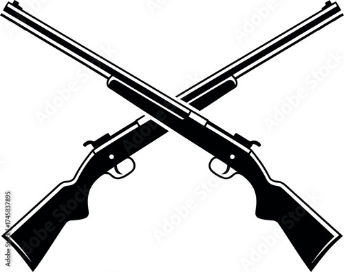 Crossed shotguns in black and white isolated on white background