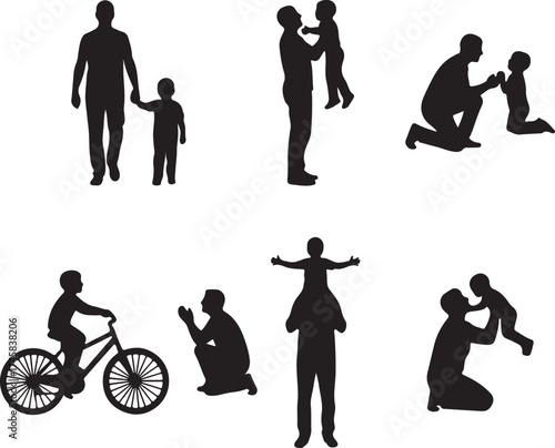Father son silhouette collection diverse activities bonding moments family love togetherness parent child relationship childhood memories joyful connection fatherhood