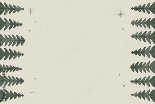 Minimalist dark green fir border — editable Christmas card template