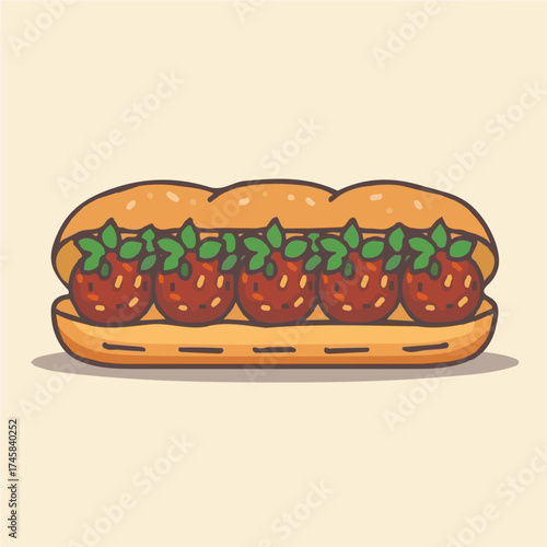 Meatball sandwich design as a vector icon for motion graphics and games