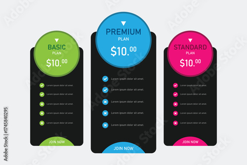 Pricing Plans Premium, Standard and Basic