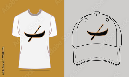 T shirt baseball cap with canoe oar graphic vector