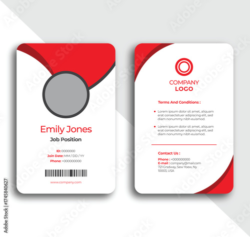 Employee Identification Card with Red and White Design
