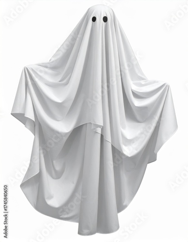 Full Body White Sheet Ghost Costume on Isolated Background for Halloween Celebration