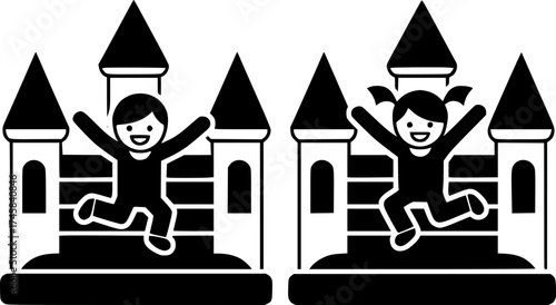 two children jumping in a bouncy castle