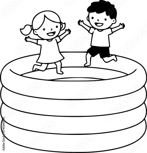 two children jumping in a bouncy castle